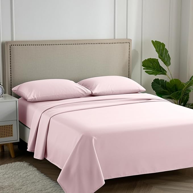 Carressa Linen 100% Egyptian Cotton Full Size Sheets - 600 Series Hydrangeas Collection Full Size Egyptian Cotton Sheets (4 PC, Blush), 16" Deep Pocket Sateen Weave Luxury Hotel Bed Sheet Set