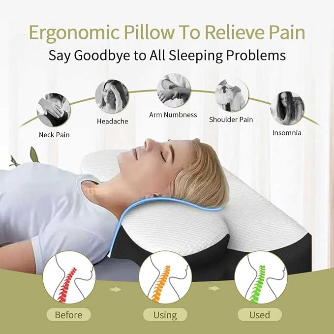 Cervical Neck Pillow for Neck Pain Relief and Sleeping, Ergonomic Contour Memory Foam Pillow with Breathable Pillowcase, Neck Support Pillow for Side, Back, Stomach