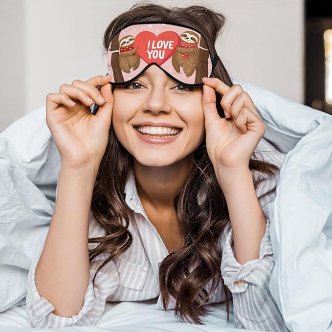 Brown Sloths Eye Mask Sleeping Mask Love Animal Big Red Heart I Love You Sweet Quote Sleep Masks Silky Soft Eye Cover for Women Men Shading Blindfold for Air Travel Sleeping