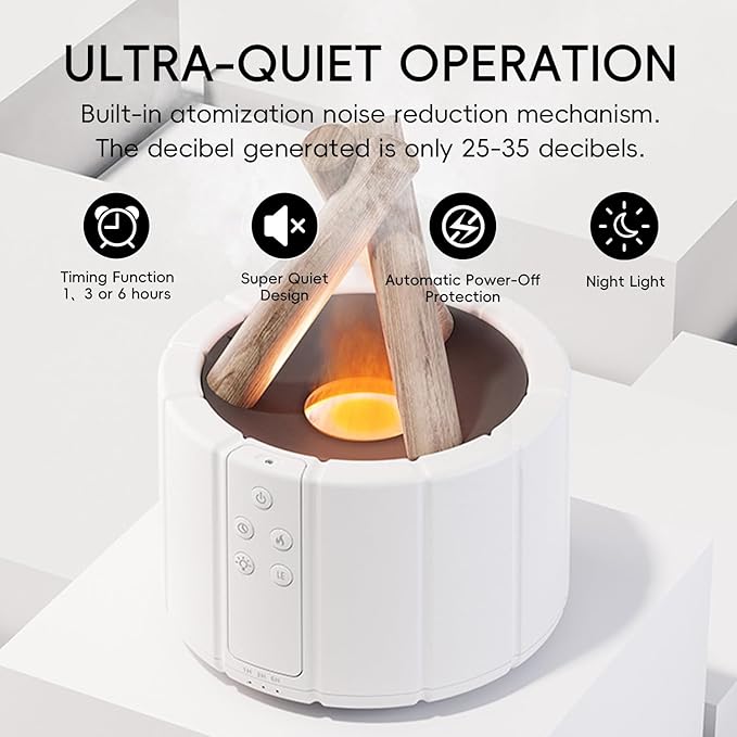 YALEDI Campfire Flame Fire Diffuser, Bonfire Aromatherapy Essential Oil Diffuser, 250ml Wood Cool Mist Humidifier for Home,Bedroom,Office, Remote Control, Auto Shut-Off, Night Light, Gift (Black)