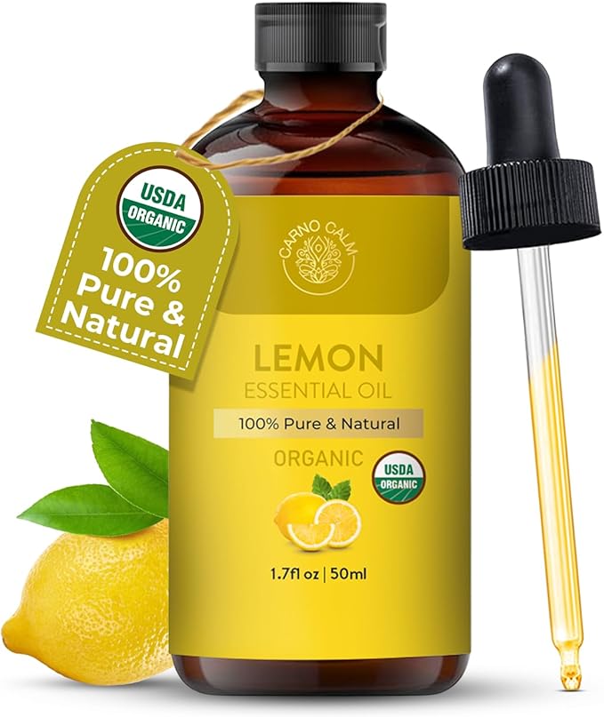Lemon Essential Oil | USDA Certified Organic Lemon Oil for Skin & Hair | Aromatherapy, Diffuser, Cleaning & DIY Uses | 1.7 fl oz