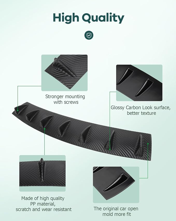 SCITOO Rear Bumper Lip Universal PP Glossy Carbon Look Rear Lower Bumper Lip Diffuser Spoiler 7 Shark Fin Style