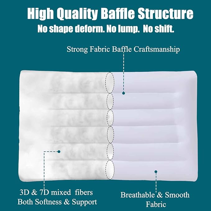 Ultra Flat Thin Pillows for Sleeping Standard Size Set of 2 Pack, 2-1/2" High Slim Bed Pillow for Back Stomach Sleepers Down Alternative Filling Hypoallergenic White 18x26 in