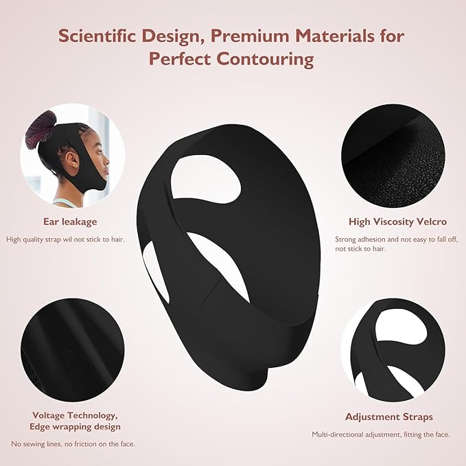 Jawline Shaper Chin Strap for Sleeping, Reusable V-Line Mask for Women Face Lifting Made w/Electric-Hot-Press Tech for Skin-Friendly & Breathable Cooling Fabric