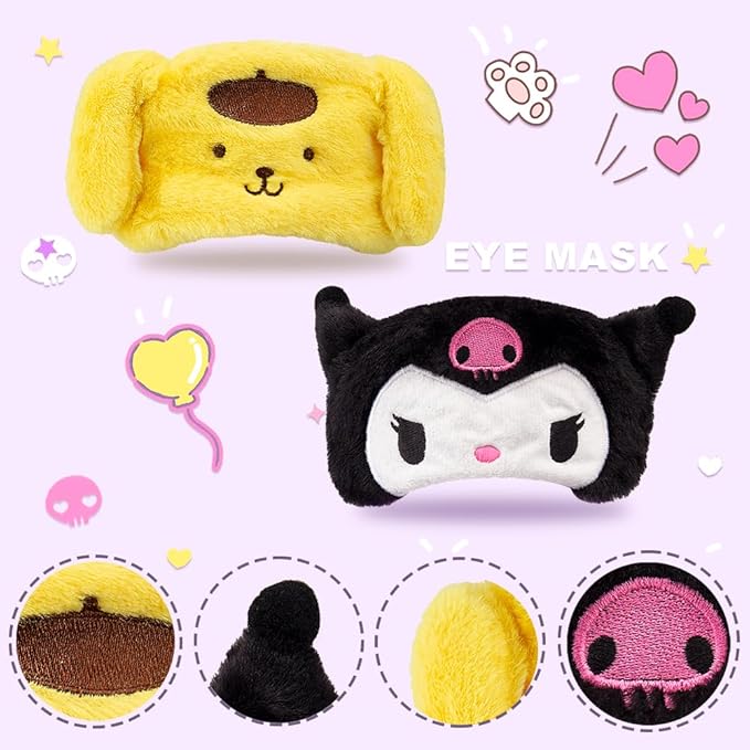 Kawaii Anime Plush Sleep Eye Mask, Cute Cartoon Animal Blackout Sleeping Eye Cover for Girls Women Kids (Purin)