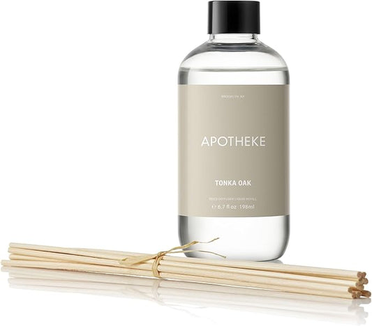 Apotheke Luxury Scented Oil Reed Diffuser Liquid Refill (Tonka Oak) - Premium Home Fragrance Diffuser Refill Set with Sticks
