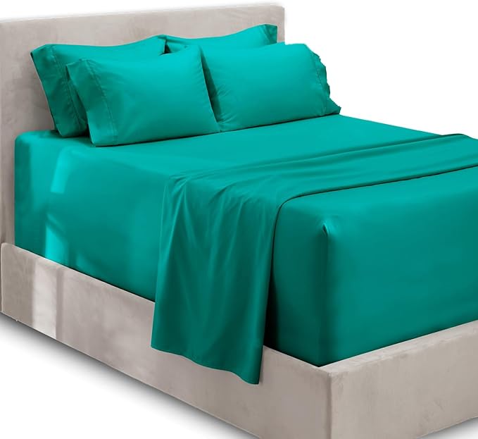 Hearth & Harbor Extra Deep Pocket Sheets - Fits Mattress 18-24 Inches Deep - Extra Deep Pocket California King Size - 6 Piece Cal King Sheets - Cal King, Teal