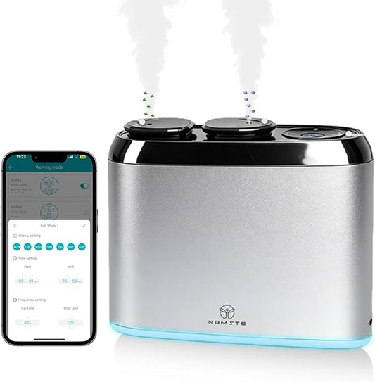 Aroma Diffuser 2026 Upgraded Dual Nozzle, Cordless Portable Waterless Diffuser with APP & Button Control, LED Ambient Light for Home Bedroom Office Travel Camping