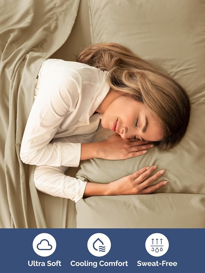Extra Deep Queen Sheet Set - 6 Piece Breathable and Cooling Sheets - Hotel Luxury Bedding for Women, Men, Kids & Teens - Easy & Secure Fit - Soft, Wrinkle Free and Comfy - Extra Deep Pockets - Beige
