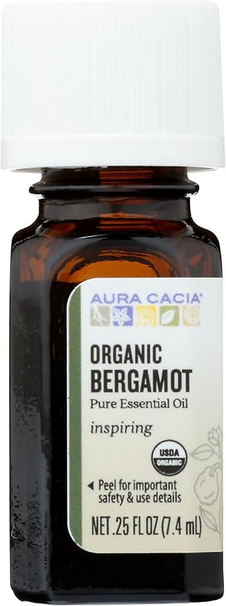 AURA CACIA Organic Bergamot Essential Oil, 0.25 FZ
