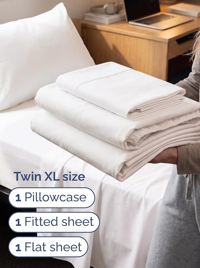 Extra Deep Twin XL Sheet Set - 3 Piece Breathable & Cooling Bed Sheets - Easily Fits 18 to 24 inch Mattress - Soft, Wrinkle & Fade Free with Extra Deep Pockets - Hotel Luxury Bedding - Antique White