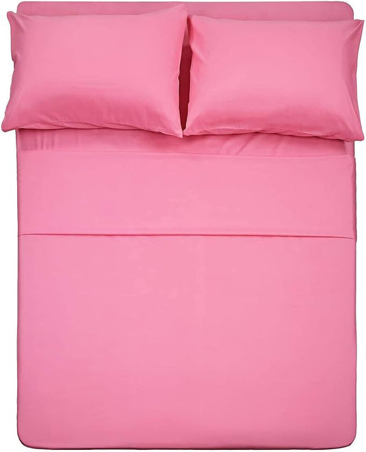 4 Piece Bed Sheet Set (Queen,Peach Pink) 1 Flat Sheet,1 Fitted Sheet and 2 Pillow Cases,Brushed Microfiber Luxury Bedding with Deep Pockets