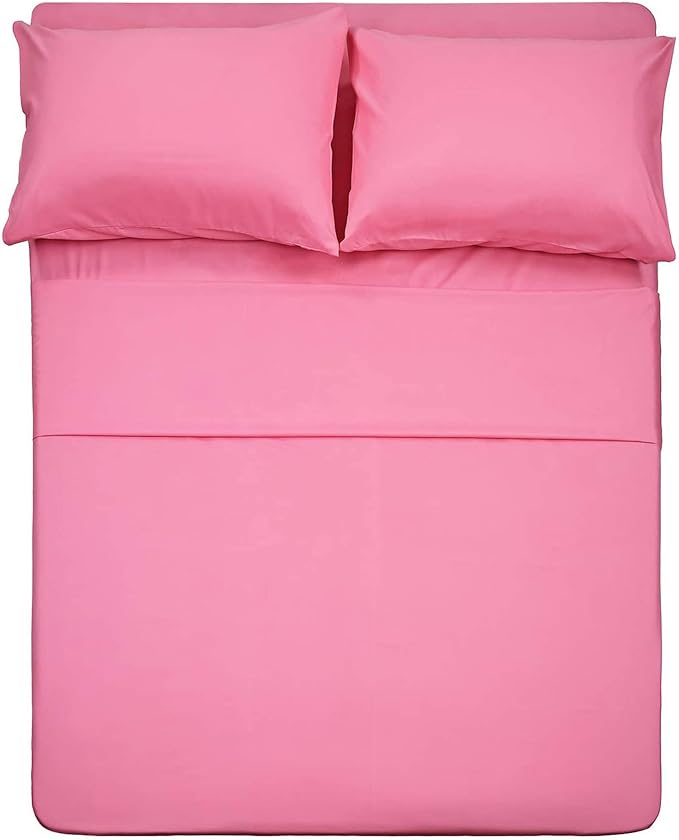 4 Piece Bed Sheet Set (Full,Peach Pink) 1 Flat Sheet,1 Fitted Sheet and 2 Pillow Cases,Brushed Microfiber Luxury Bedding with Deep Pockets