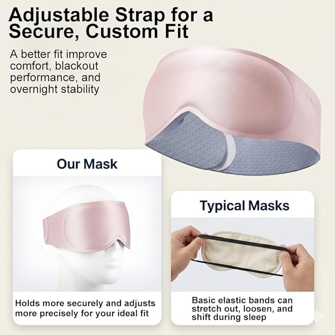 100% Blackout Weighted Sleep Mask - 3D Contoured Eye Mask for Sleeping, Zero Eye Pressure Design, Soft Breathable Fabric,Eye Cover for Bedtime Relaxation, Camping and Travel Nap,Pink