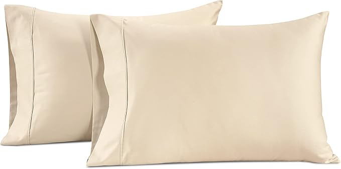 LANE LINEN Pillow Case Covers King Set of 2 100% Egyptian Cotton Sateen Soft Cool & Smooth Cases - Ivory