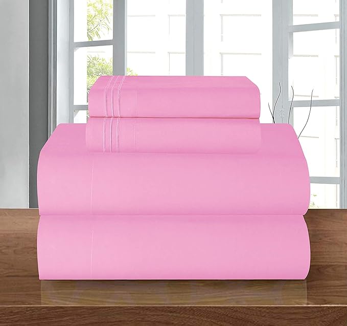 Elegant Comfort Luxury 1500 Premium Hotel Quality Microfiber 4-Piece Sheet Set - Wrinkle Resistant, All Around Elastic Fitted Sheet, Deep Pocket up to 16", Twin/Twin XL, Light Pink