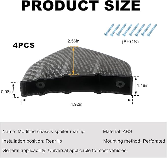 KVAEY 4 PCS Car Rear Lower Bumper Wing Lip Diffuser, Shark Fin Vehicle Spoiler Wing Rear Bumper Decoration, Universal Spoiler Fin Protector with Screw for Cars Trucks SUVs (Carbon Fiber)