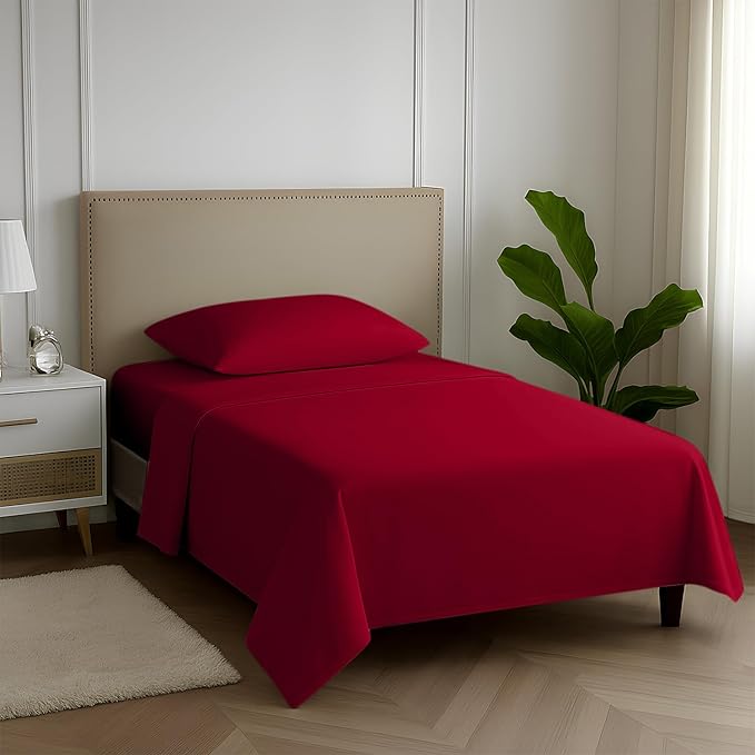 Carressa Linen 100% Egyptian Cotton Twin Sheets Set - 600 Series Hydrangeas Collection Egyptian Cotton Luxury Twin Sheets (3 PC, Red), 16" Deep Pocket, Soft, Cooling, Sateen Weave Bedding