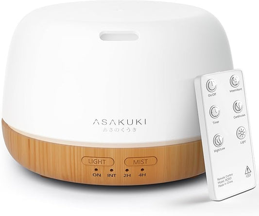 ASAKUKI Essential Oil Diffuser, 300ml Ultrasonic Aromatherapy Oil Humidifier with 7 Colors LED Lights, 2 Mist Mode for Home, Gift for Mom (Wood Grain)