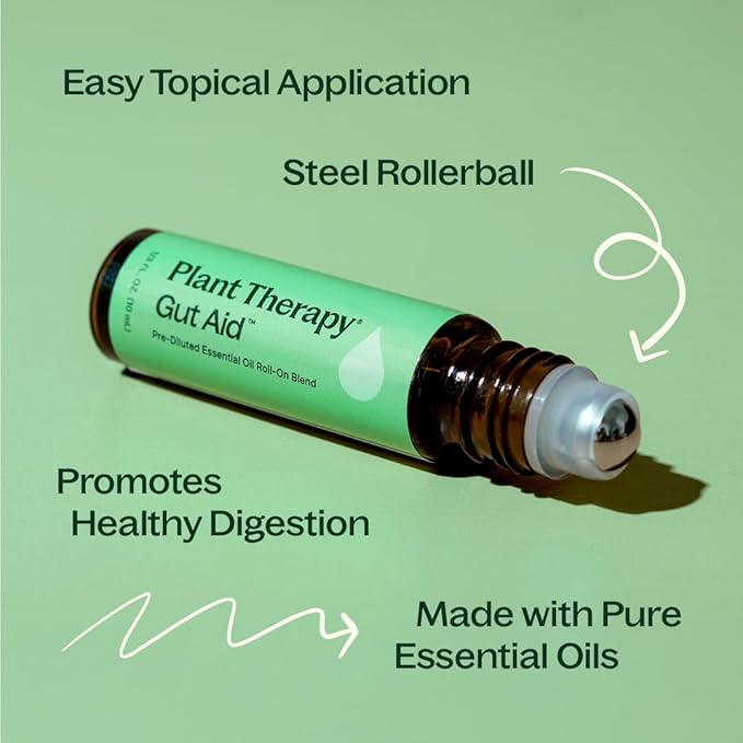 Plant Therapy Gut Aid Essential Oil Blend Roll-On 10 mL (1/3 oz) 100% Pure, Pre-Diluted Roll-On, Supports Healthy Digestion, Ready for Topical Application