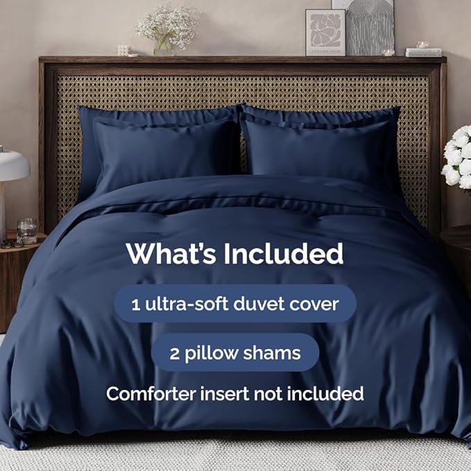 Duvet Cover Super Queen Size Set - Extra Soft Super Queen Duvet Cover with 2 Pillow Shams - Hotel Luxury, Easy Care & Fade Free with Zipper Closures & Ties - Comfy, Cozy and Breathable (Navy Blue)