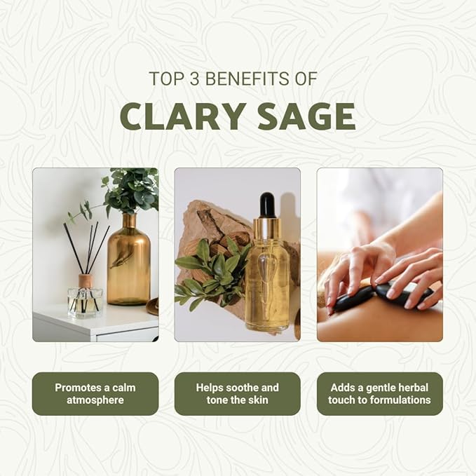 Clary Sage Essential Oil - Direct from France - Steam Distilled - Aceite de Salvia Esclarea for Aromatherapy, Massage, Diffuser, DIY Candle and Soap Making - 5ml