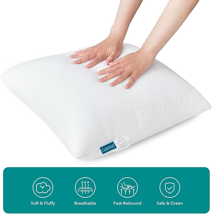 Oubonun 16 x 16 Throw Pillow Inserts - Soft, Plush & Decorative Down Alternative Pillows for Couch Sofa Bed, Machine Washable - White, Pack of 4