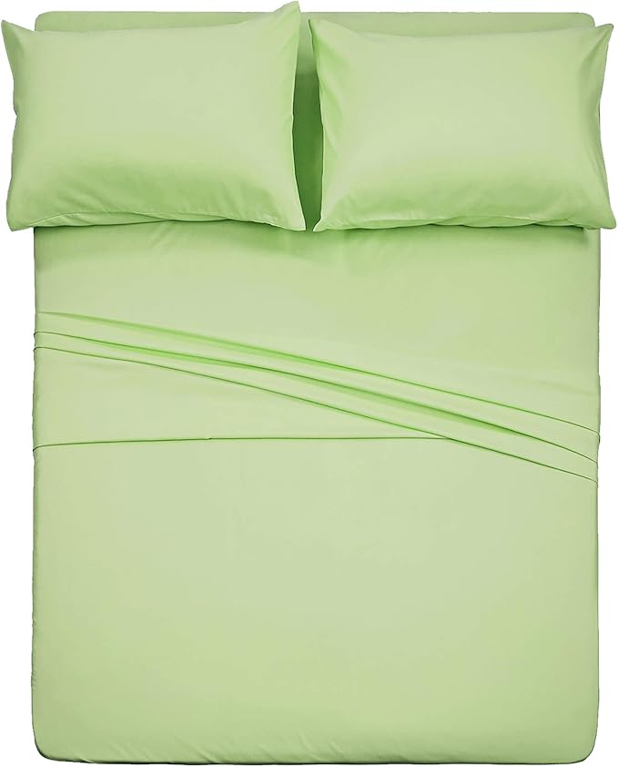 4 Piece Bed Sheet Set (Queen,Sage) 1 Flat Sheet,1 Fitted Sheet and 2 Pillow Cases,Brushed Microfiber Luxury Bedding with Deep Pockets