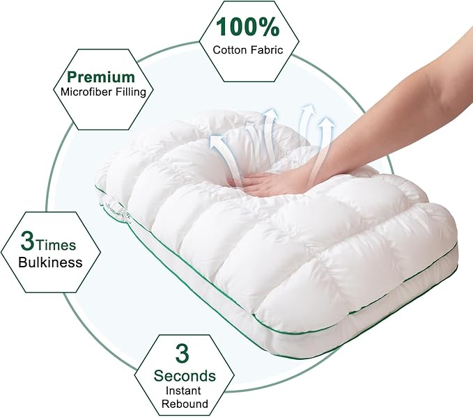 YOUR MOON Fluffy Support Bed Pillow Standard Size, Super Soft Premium Down-Alternative Filling for Sleeping, Luxury Hotel Quality Bed Pillows for Side Sleeper (White)
