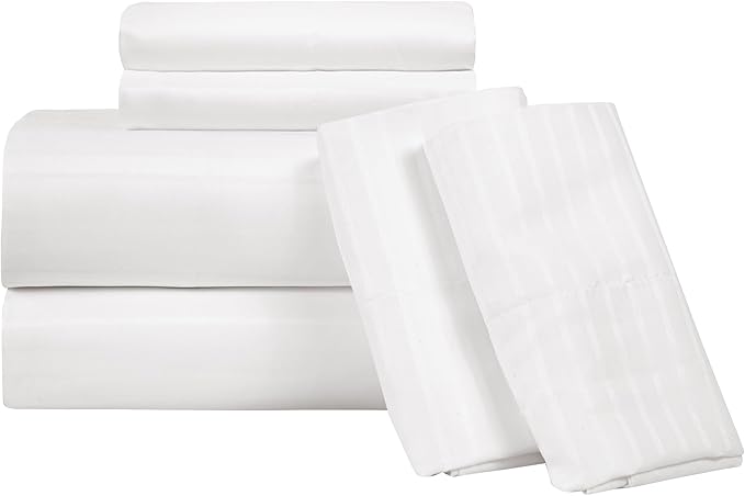 ROYALE LINENS 300 Thread Count Poly Cotton Sheet Set - 6 Piece California King Bed Sheets - 1 Fitted, 1 Flat, 4 Pillow Cases -Soft Cool & Crisp Sheet Set (Cal King, Bright White)
