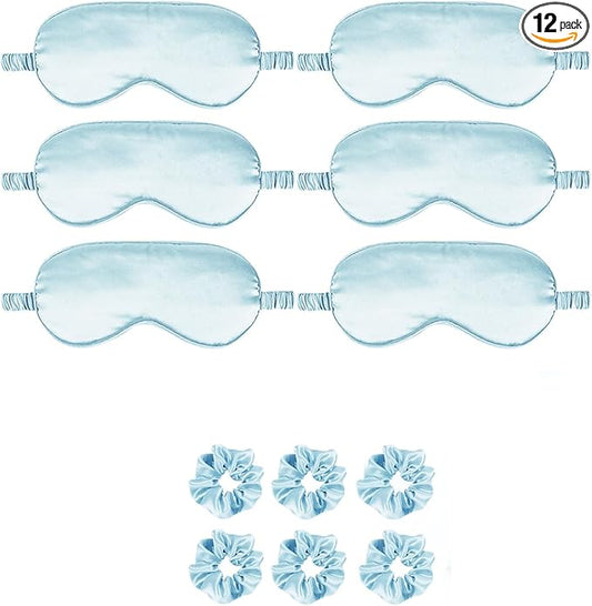 12Pcs Silk Sleep Masks Satin Eye Mask Silky Eyes Cover Blindfold Eyeshade Hair Ties Scrunchy Travel Bridesmaids Gifts