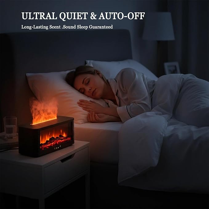 Fireplace Flame Aromatherapy Diffuser, 250ml Ultrasonic Cool Mist Humidifier with Remote Control, 7 Colors Firelight Essential Oil Diffuser for Home and Office (Black)