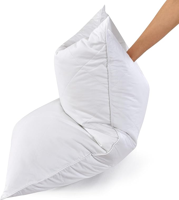 Three Geese White Goose Feather & Cotton Pillows Queen/Standard Size Set of 1- Soft 600 Thread Count 100% Cotton, Medium Firm,Soft Support, White Solid