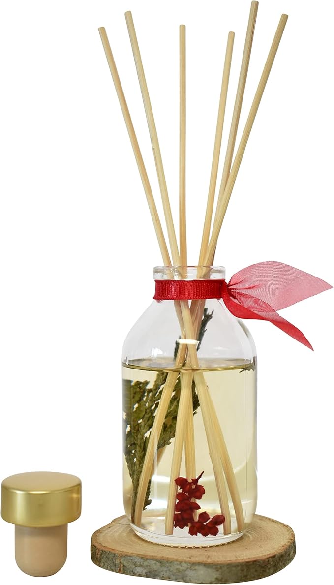 Reed Diffuser Set, Joy Winterberry Spruce Scented Oil Diffuser with Sticks, Home Fragrance Accessories for Bathroom Shelf Decor, Aroma Diffusers for Home or Office Desk, USA Made