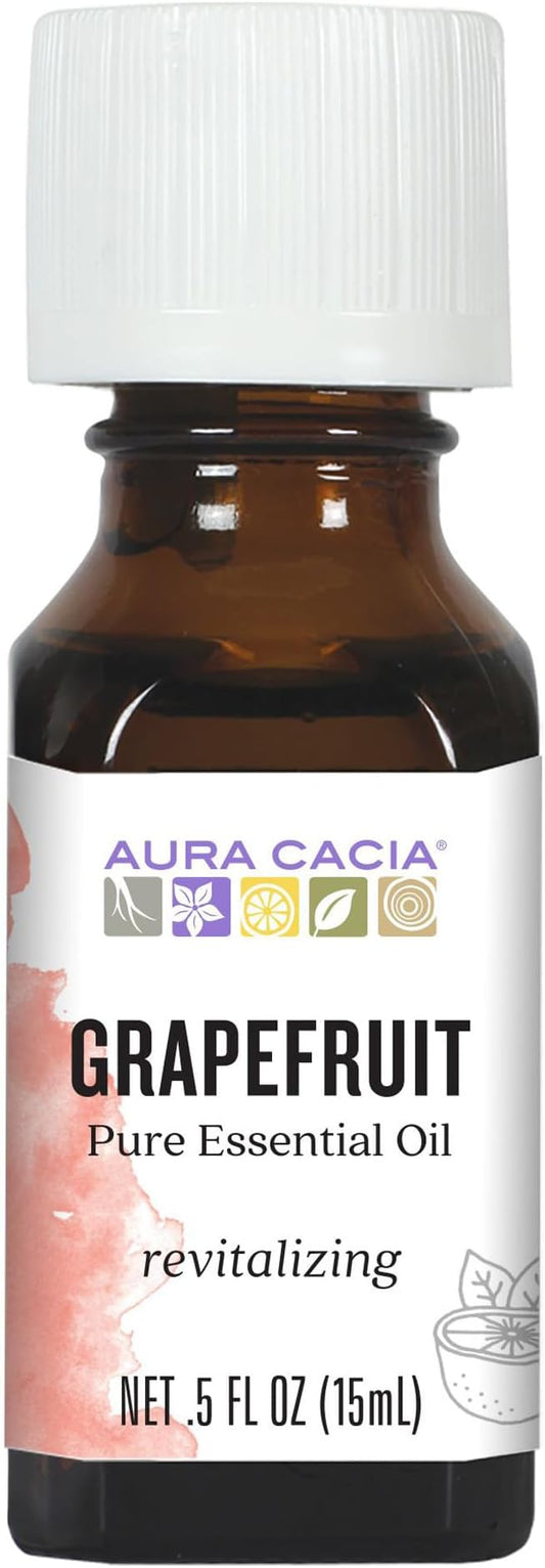 Aura Cacia Grapefruit Essential Oil, Pure Citrus Paradisi Oil, Fresh Fruity Aroma for Diffusers, Body Care, Cleaning and DIY Blends | 0.5 Fl Oz (Pack of 1)
