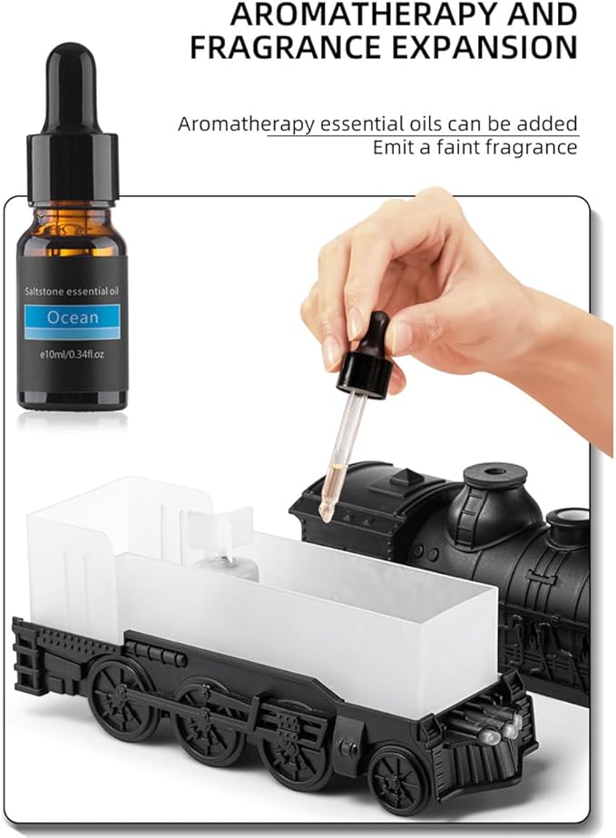 300ml Vintage Steam Train Aromatherapy Essential Oil Diffuser and Humidifier with Dual-Color LED Light, Ultra-Quiet and Auto Shut-Off (Standard US Power Supply)