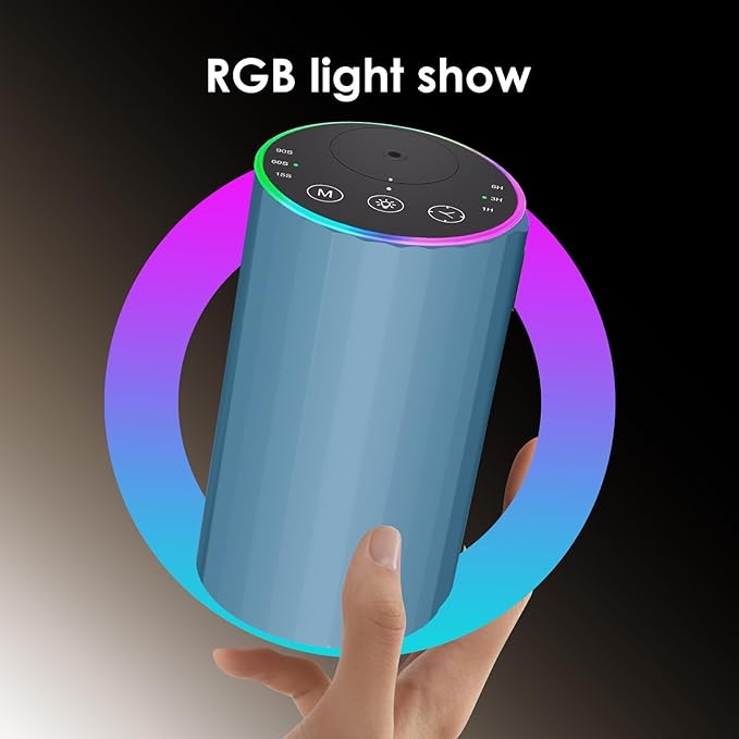 Waterless Essential Oil Diffuser, 7 Colors LED Light, Battery Powered Mini Scent Air Machine, Aromatherapy Mist Diffuser for Home Room Car Office，Black Aluminum Alloy (Black) (Blue)