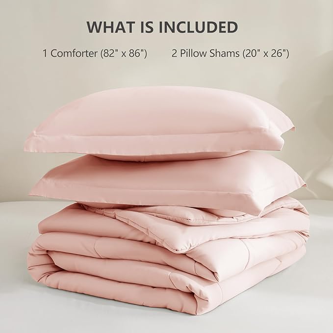 CozyLux Full Size Comforter Sets - Blush Pink Comforter Full Size, 3 Pieces Box Stitched Bed Set for All Seasons, Soft Lightweight Bedding Sets with 1 Down Alternative Comforter and 2 Pillow Shams