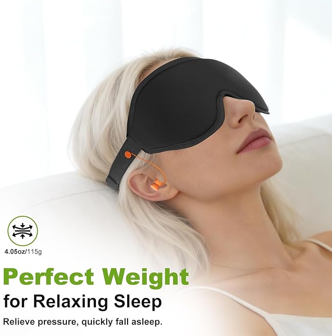 3D Contoured Sleep Mask with Earplug Retainer Cord,100% Pressure-Free & Total Light Blocking Eye Mask with Adjustable Strap. Ideal for Sleep Earplug User, Airplane Travel, Meditation Grey
