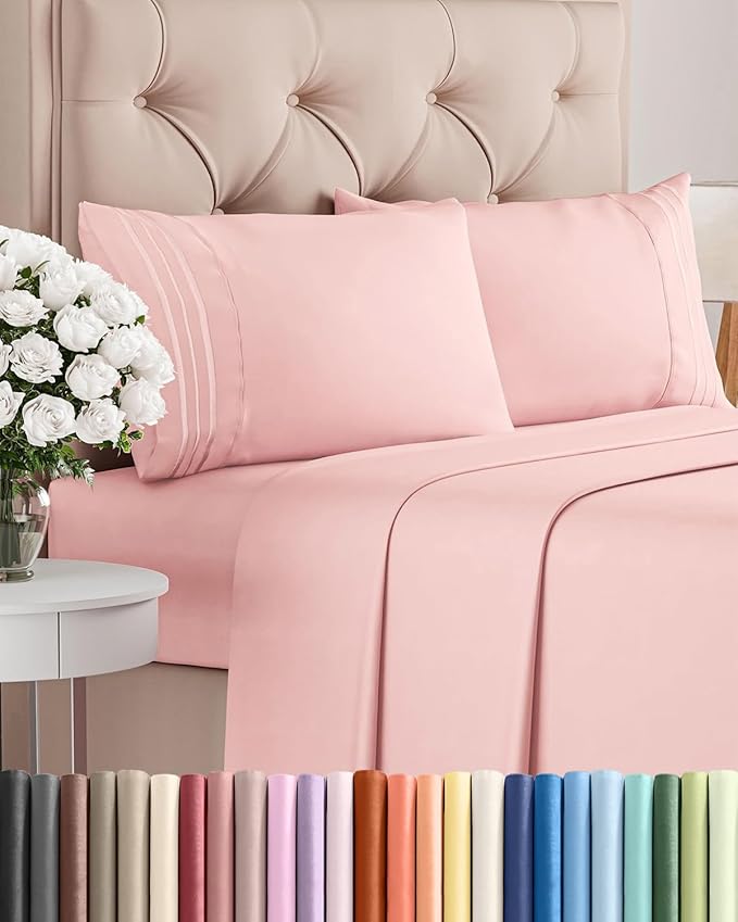 King Size 4 Piece Sheet Set - Comfy Breathable & Cooling Sheets - Hotel Luxury Bed Sheets for Women & Men - Deep Pockets, Easy-Fit, Extra Soft & Wrinkle Free Sheets - Baby Pink Oeko-Tex Bed Sheet Set