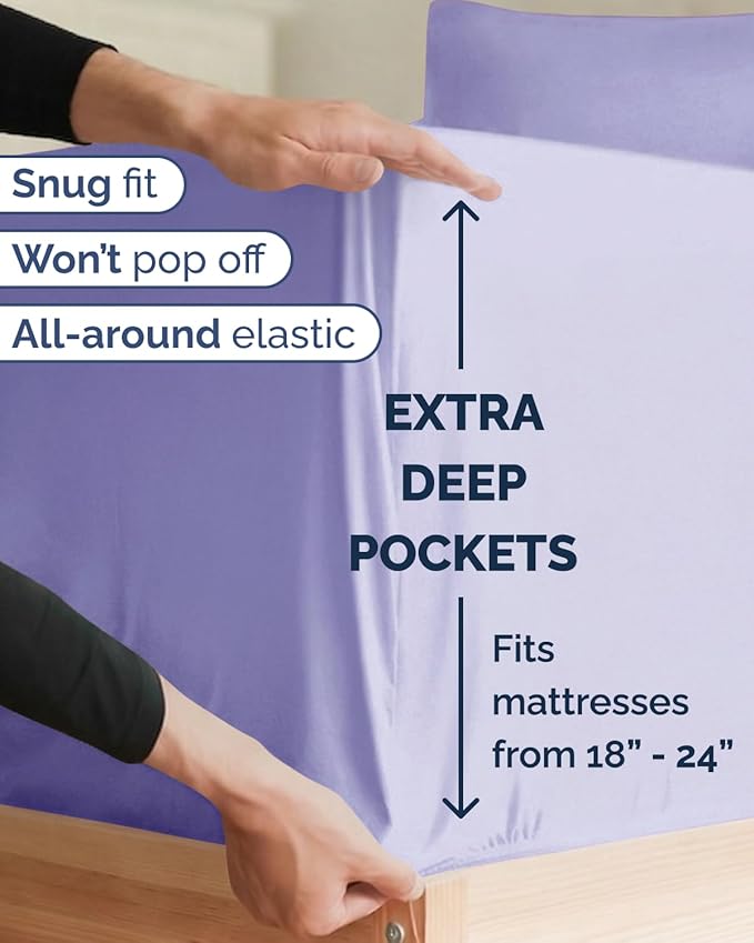 Extra Deep Twin XL Sheet Set - 4 Piece Breathable and Cooling Sheets - Hotel Luxury Bedding for Women, Men, Kids & Teens - Easy Secure Fit - Soft, Wrinkle Free & Comfy - Extra Deep Pockets - Lavender