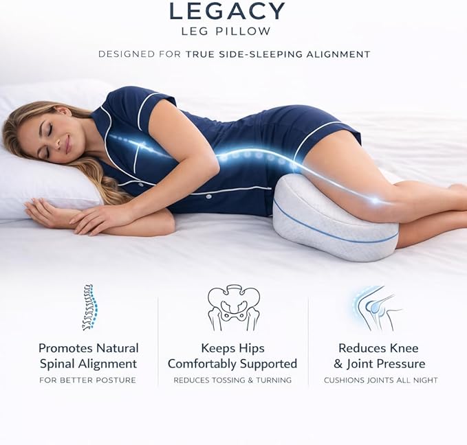 Contour Legacy Leg & Knee Foam Support Pillow for Side Sleepers Soothing Relief for Back, Hips, Knees, Joints, Nerves & Muscles - Includes Removable 18" Strap