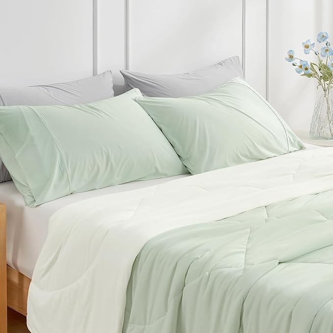 Cozy Bliss Cooling Pillow Cases for Hot Sleepers, Q-Max>0.4, Queen Size Set of 2, Soft & Silky Pillow Covers with Envelope Closure,Gift, Green, 20x30 Inches