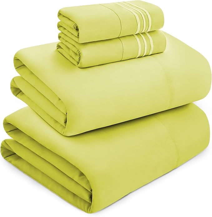 Mocassi Luxury Full 4-Piece Sheet Set - 1800 Premium Hotel Quality - Easy-Fit, Wrinkle, Fade Resistant Bed Sheets and Pillowcases - All Around Elastic Fitted Sheet, Deep Pocket, Pistachio Green