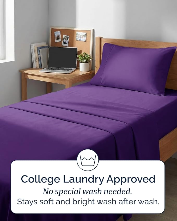 Extra Deep Twin XL Sheet Set - 3 Piece Breathable & Cooling Bed Sheets - Easily Fits 18 to 24 inch Mattress - Ultra Soft, Wrinkle & Fade Free with Extra Deep Pockets - Hotel Luxury Bedding - Purple