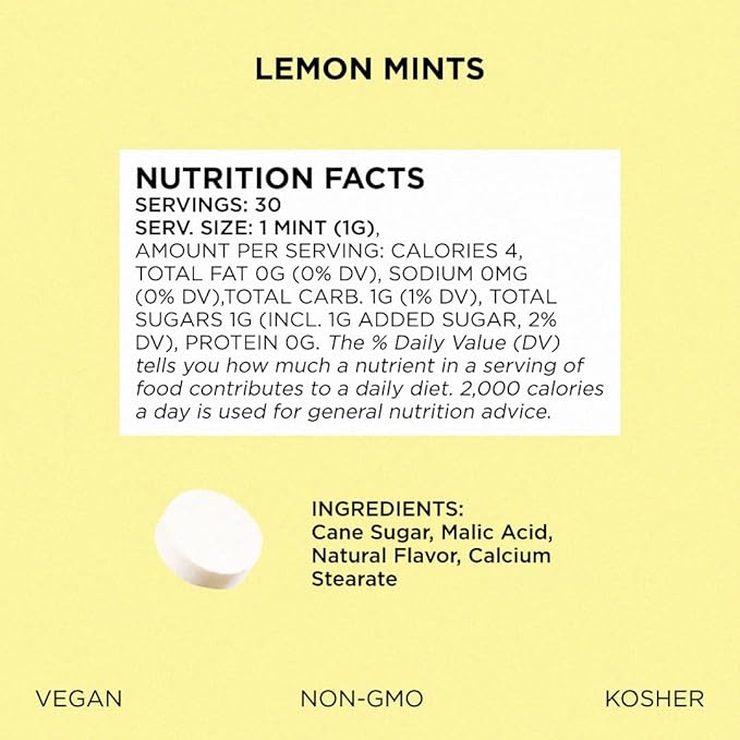 SIMPLY MINTS Natural Lemon Hard Candy, 6 Pack (180 Pieces), Tart and Tangy| Aspartame-Free, Sorbitol-Free, Xylitol-Free, Vegan, Kosher, Non-GMO