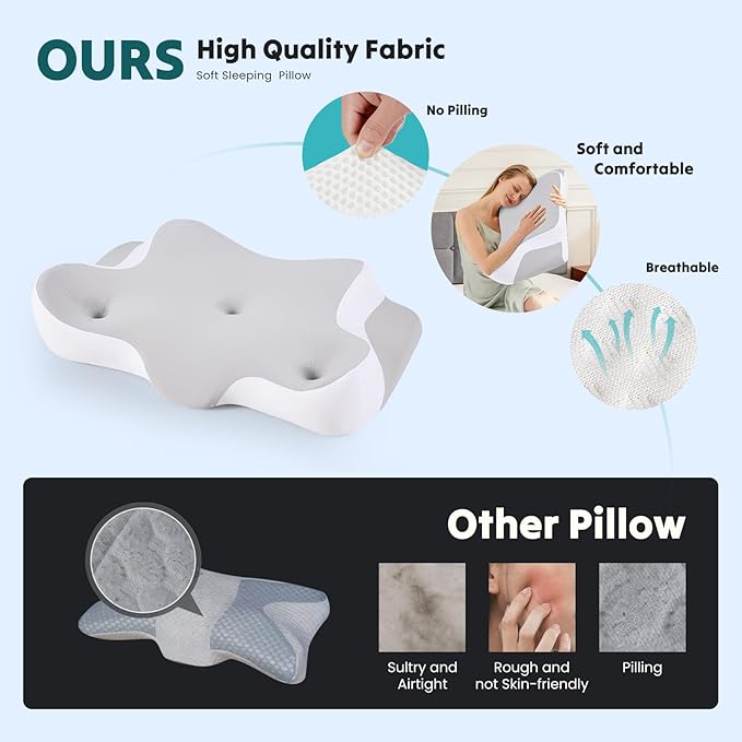NEWBULIG Cervical Neck Pillow - Ergonomic Memory Foam Pillow for Neck Pain Relief, Contour Orthopedic Bed Pillow for Side, Back & Stomach Sleepers with Neck Support, 24.01" Lx15.12 W, Grey
