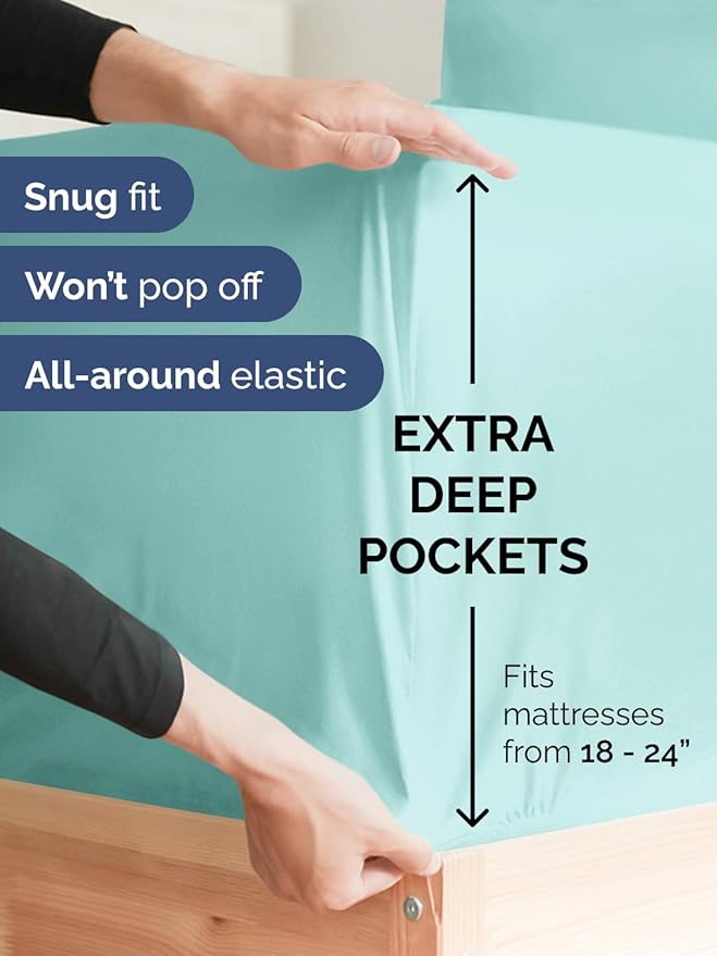Extra Deep Full Sheet Set - 4 Piece Breathable & Cooling Bed Sheets - Easily Fits 18 to 24 inch Mattress - Ultra Soft, Wrinkle & Fade Free w/ Extra Deep Pockets - Comfy Hotel Luxury Bedding - Spa Blue