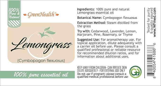 Lemongrass Essential Oil - 15 ml - 100% Pure Essential Oil - GreenHealth