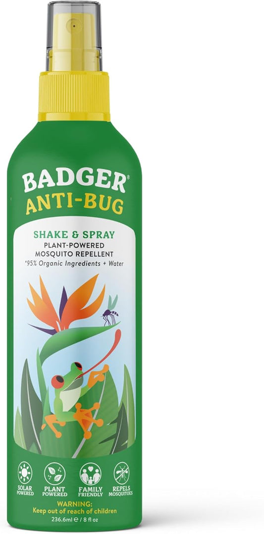 Badger Bug Spray, 3-Hour DEET-Free Mosquito Repellent, Family Friendly, Citronella & Organic Essential Oils, Natural & Vegan Insect Repellent Spray, 8 fl oz Family Size Aluminum Bottle